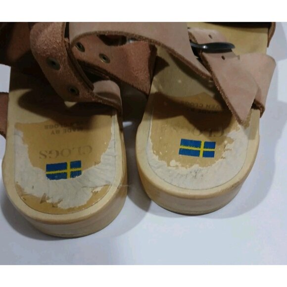 Sven 2 Strap Open Toe Low Clogs Sandals Size 41 10.5-11 Nu Buc Tan Flat Buckle - Picture 6 of 12
